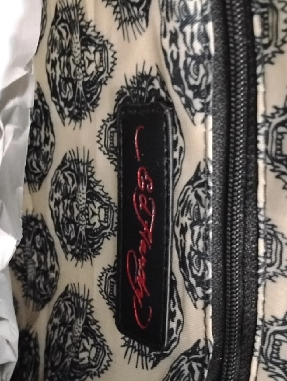 Ed Hardy Black Floral Tote with Cross Patch and Orange Script - Picture 6 of 6